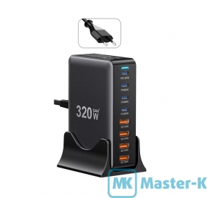Зарядное устройство сетевое YMX-320W GaN PD 100W QC 18 W 4C4A (YMX-320W) Black QC 3.0 + PD