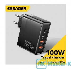Зарядное устройство сетевое Essager 100W GaN Charger ES-CD37 Black QC 4.0 + PD