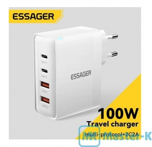 Зарядное устройство сетевое Essager 100W GaN Charger ES-CD37 White QC 4.0 + PD