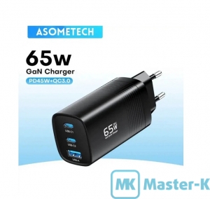 Зарядное устройство сетевое Asometech AST3P (RCE-6501) 65W GAN Charger Black