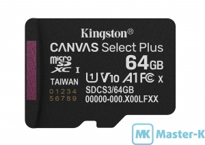 FLASH 64Gb microSDXC Kingston Canvas Select Plus (SDCS3/64GBSP), UHS-1 U1 V10 A1